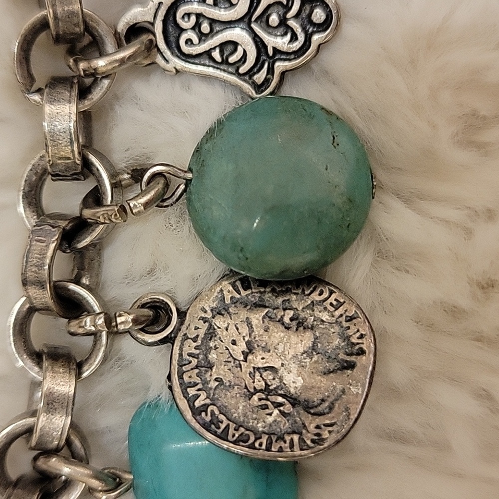 Silver Turqoise Charm Bracelet - Picture 4 of 9